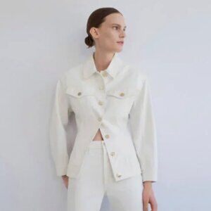 Goldsign Women's Medium White Denim Jean Jacket Gold Hardware Made in USA